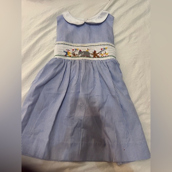 Vive La Fete Other - Vive La Fete Striped girls Dress with Embroidered smocked animal birthday circus